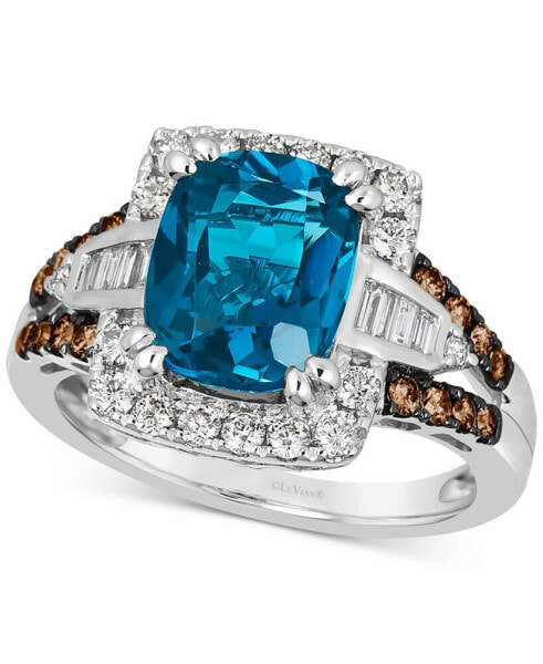 Chocolatier® Deep Sea Blue Topaz (2-1/2 ct. t.w.) & Diamond (5/8 ct. t.w.) Halo Ring in 14k White Gold