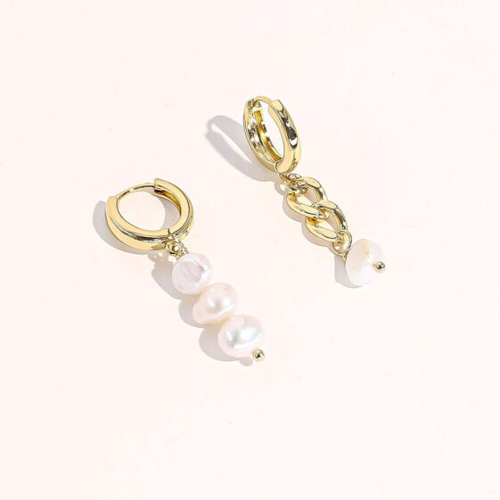18K Gold Plated Freshwater Pearl with Cuban Chain - Lauren Earrings For Women