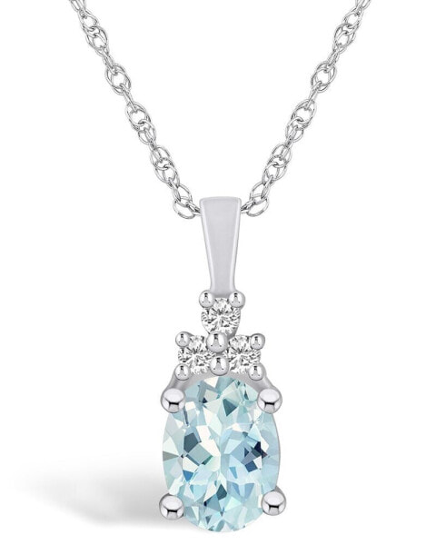 Aquamarine (1-1/7 Ct. T.W.) and Diamond (1/10 Ct. T.W.) Pendant Necklace in 14K White Gold