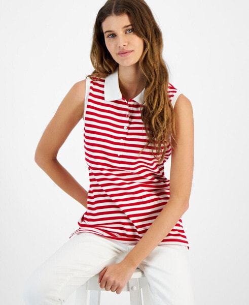 Women's Striped Sleeveless Polo Shirt