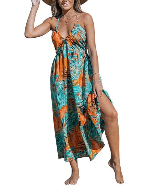 Women's Tropical Abstract Halterneck Maxi Beach Dress