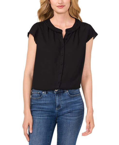 Women's Scalloped Cap Sleeve Blouse