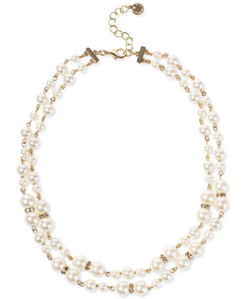Charter Club gold-Tone Pavé Rondelle Bead & Imitation Pearl Layered Strand Necklace, 17" + 2" extender, Created for Macy's