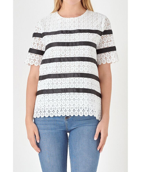 Women's Lace Striped Top