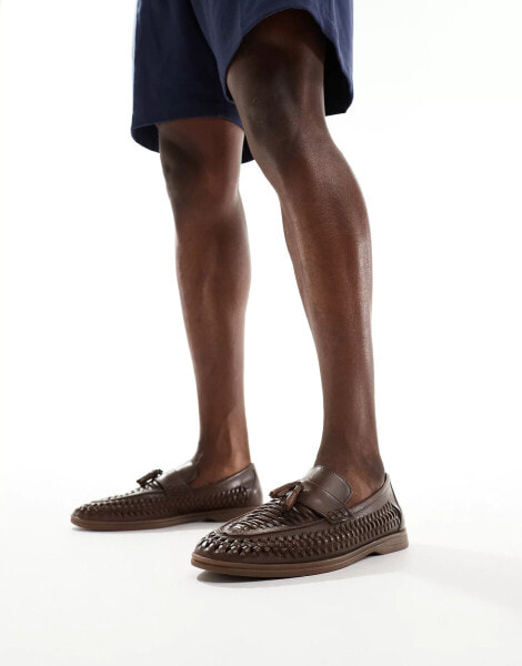 River Island weaved embossed loafer in brown