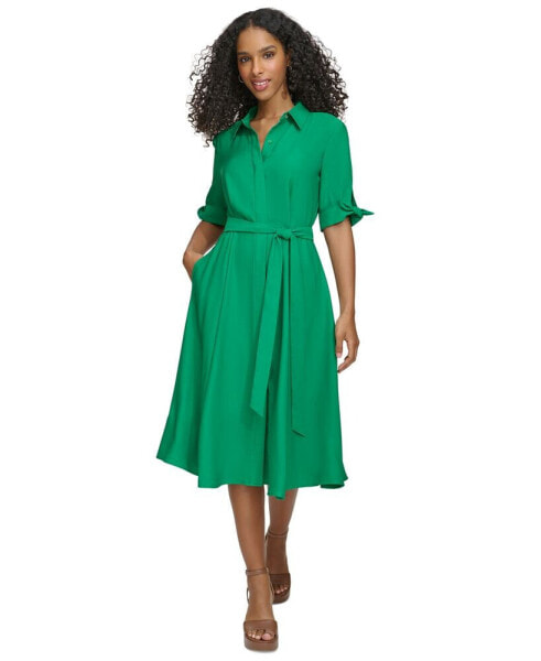 Petite Tie-Front Short-Sleeve Tie-Waist Dress