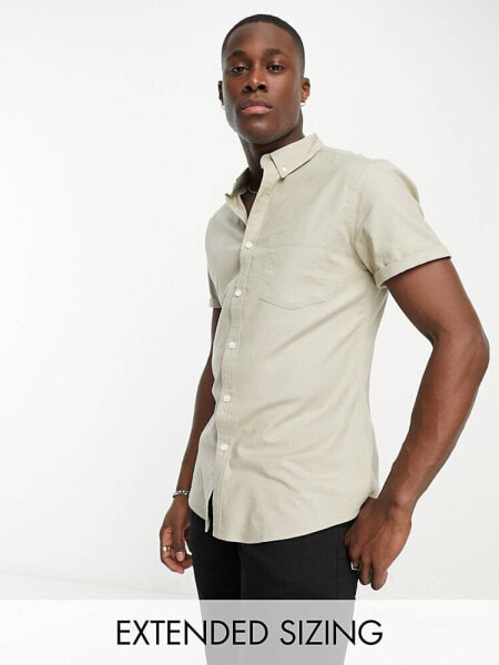 ASOS DESIGN slim fit oxford shirt in stone