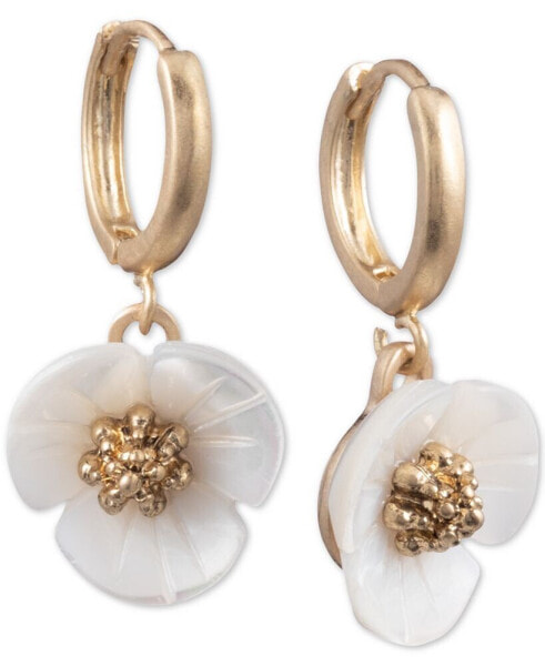 Gold-Tone Imitation Mother-of-Pearl Flower Drop Small Earrings