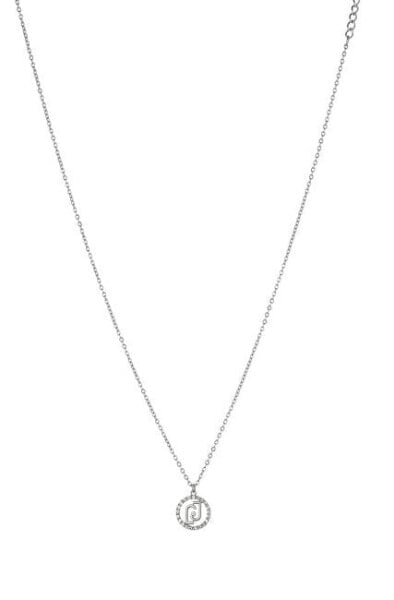 Glittering steel necklace with crystals LJ1577