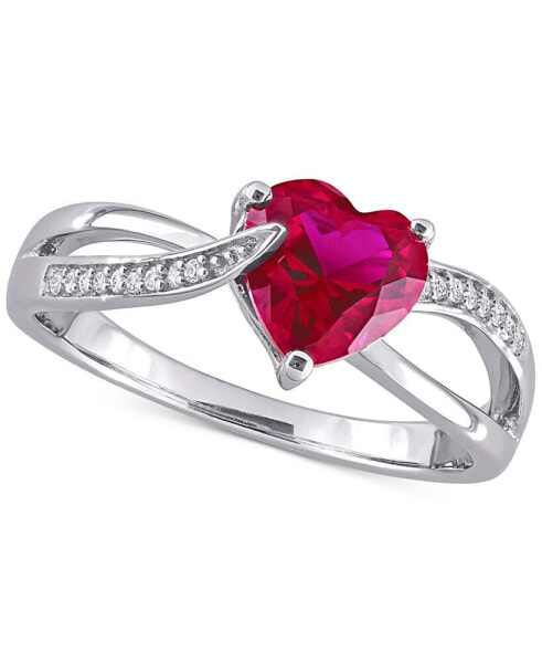 Lab-Grown Ruby (1-5/8 ct. t.w.) & Diamond (1/20 ct. t.w.) Heart Ring in Sterling Silver
