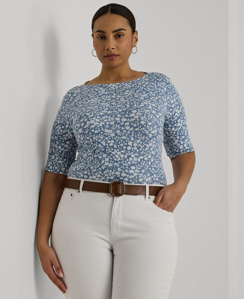 Plus Size Floral Boatneck Tee
