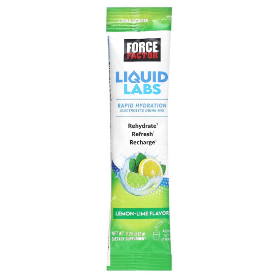 Force Factor, Liquid Labs, смесь для быстрого приготовления электролитов, лимон и лайм, 1 шт., 7 г (0,25 унции)
