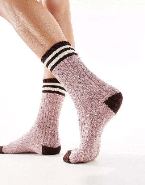 ASOS DESIGN mixed knit stripe crew slouch ankle socks