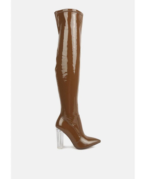 Noire Thigh High Long Boots In Patent Pu