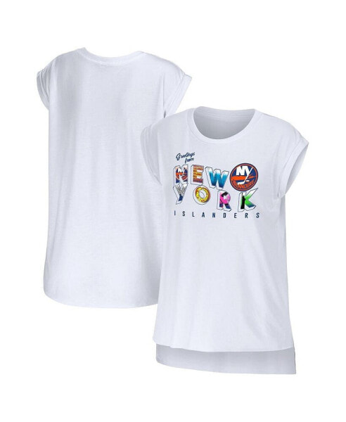 Women's White New York Islanders Greetings From Muscle T-shirt