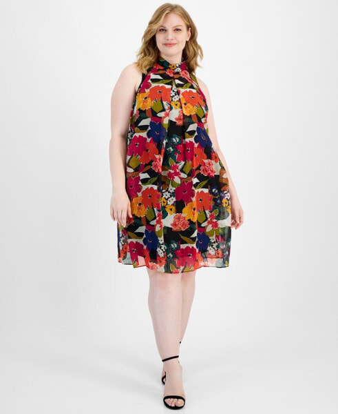 Plus Size Mock Neck Sleeveless Swing Dress