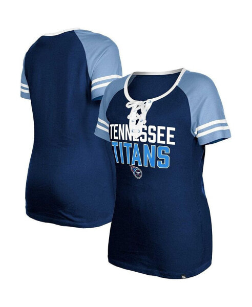 Women's Navy Tennessee Titans Raglan Lace-Up T-shirt