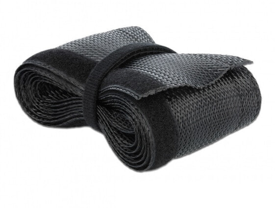 Delock Braided Sleeving with Hook-and-Loop Fastener 5 m x 32 mm black - Braided sleeving - Polyester - Black - 1 pc(s)