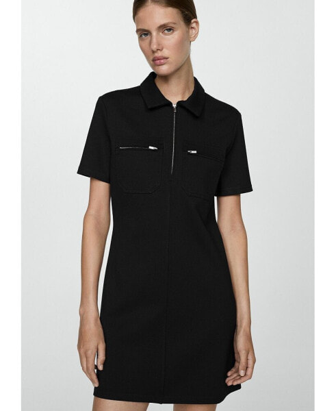 Women's Pockets Detail Polo-Neck Dress