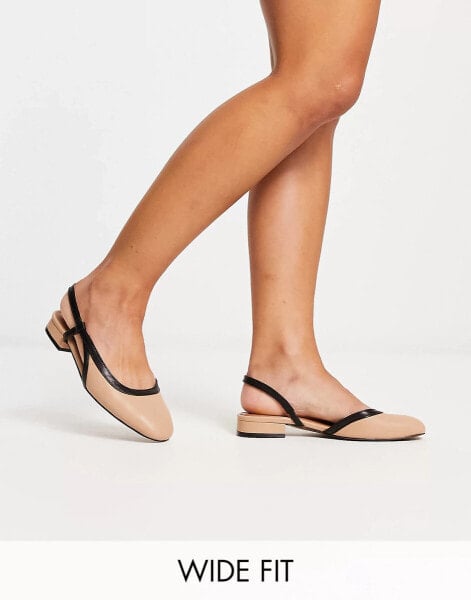 ASOS DESIGN – Wide Fit – Latte – Slingback-Ballerinas in Beige mit runder Zehenpartie