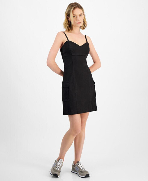 Juniors' Sweetheart-Neck Cargo Mini Dress