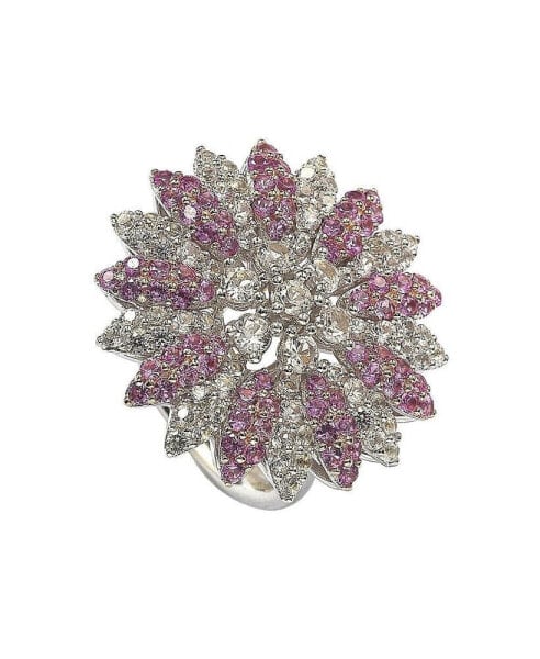 Pink Sapphire & Lab-Grown White Sapphire Flower Ring in Sterling Silver by Suzy Levian