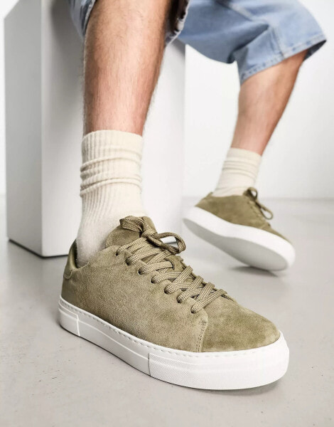 Selected Homme chunky suede trainer in khaki