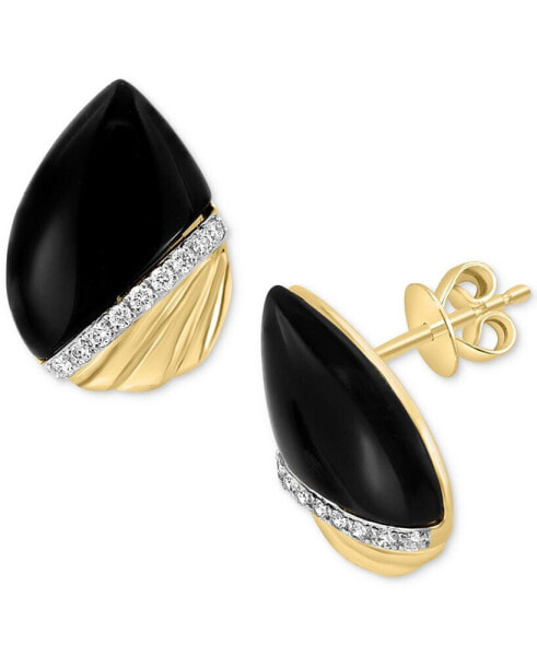 EFFY® Onyx & Diamond (1/10 ct. t.w.) Pear-Shaped Ridged Stud Earrings in 14k Gold