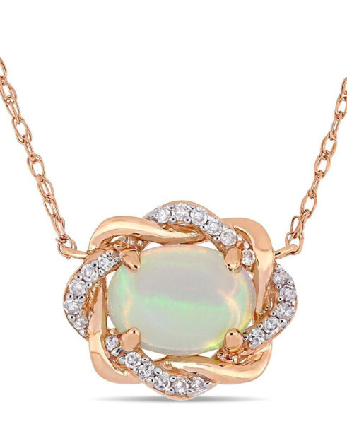 Blue Opal (3/4 ct.t.w.) and Diamond (1/10 ct.t.w.) Interlaced Halo 17" Necklace in 10k Rose Gold