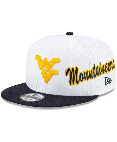 Бейсболка New Era мужская белая и синяя West Virginia Mountaineers Two-Tone (двухтонная) Side Script 9FIFTY Snapback Hat