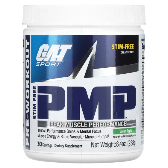 Предтренировочный комплекс GAT STM-Free PMP, Peak Muscle Performance, Green Apple, 238 г (8.4 унции)