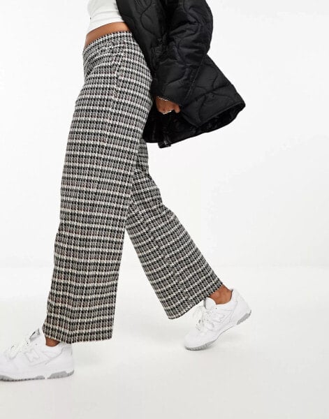 Vila wide leg trouser in neutral check