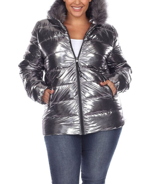 Plus Size Metallic Puffer Coat with Hoodie