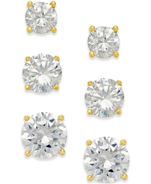 Cubic Zirconia Stud Earring Set in 18k Gold over Sterling Silver or Sterling Silver, Created for Macy's