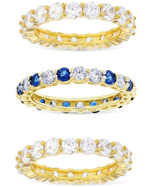 3-Pc. Set Lab-Grown Blue Spinel (2 ct. t.w.) & Cubic Zirconia Eternity Stack Rings in 14k Gold-Plated Sterling Silver