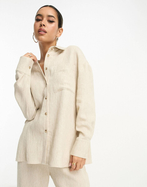 ASOS EDITION textured linen mix oversized shirt in stone