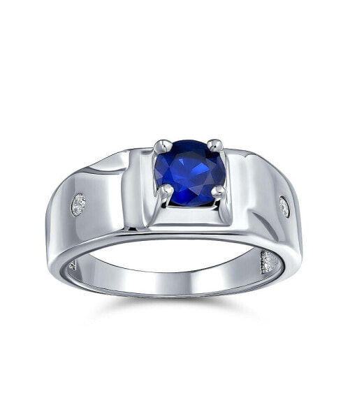 Unisex 1CTW Round Solitaire Simulated Blue Sapphire AAA CZ Men's Engagement Ring Pinky Ring .925 Sterling Silver For Men