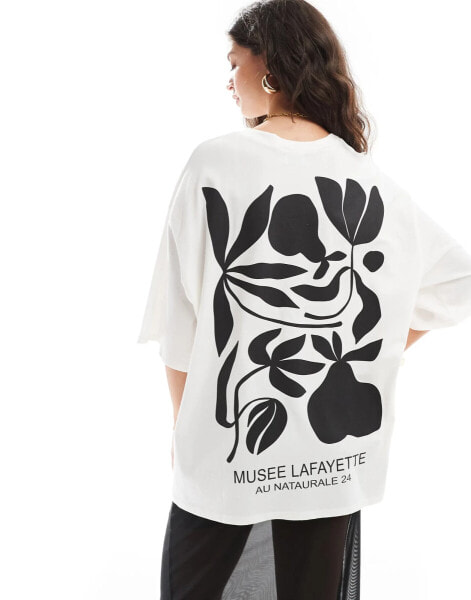 ASOS DESIGN oversized t-shirt with musee lafayette art graphic in cream