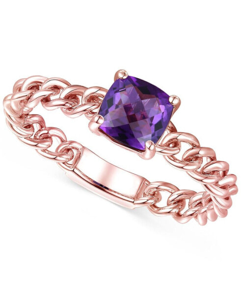 Amethyst Solitaire Chain Link Ring (7/8 ct. t.w.) in 14k Rose Gold-Plated Sterling Silver (Also in Blue Topaz, Emerald, Sapphire and Ruby)