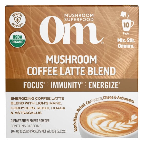 Om Mushrooms, Смесь кофе с грибами и латте, 10 пакетиков по 0,28 унции (8 г) каждый