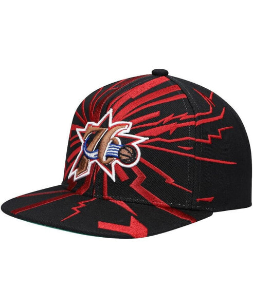 Men's Black Philadelphia 76ers Hardwood Classics Earthquake Snapback Hat