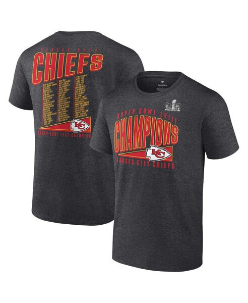 Men's Heather Charcoal Kansas City Chiefs Super Bowl LVIII Champions Roster Best Teammates T-shirt