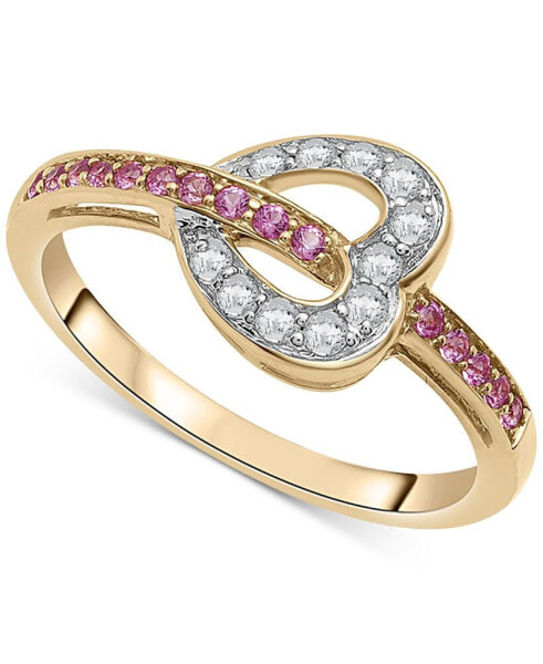 Lab-Grown Pink Sapphire (1/5 ct. t.w.) & Lab-Grown White Sapphire (1/4 ct. t.w.) Heart Ring in 14k Gold-Plated Sterling Silver