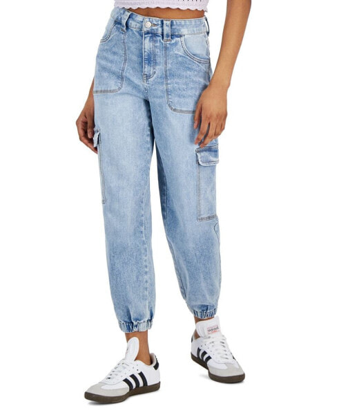Juniors' High-Rise Cargo Banded-Hem Jeans
