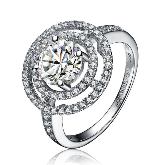 Cubic Zirconia Sterling Silver White Gold Plated Round Fancy Ring