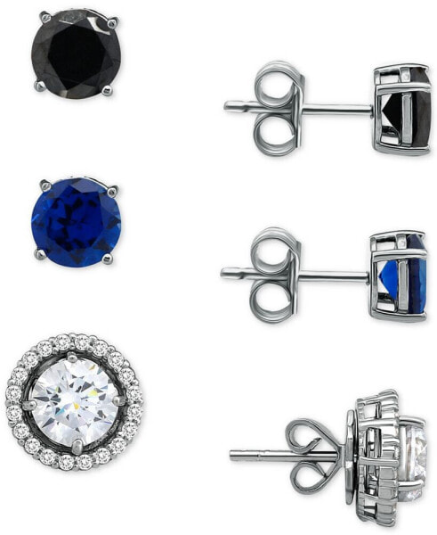 3-Pc. Set Multicolor Cubic Zirconia Stud Earrings with Interchangeable Halo Jackets in Sterling Silver, Created for Macy's