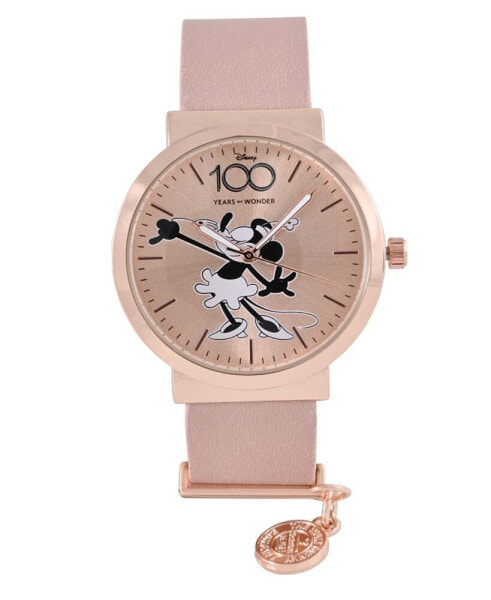 Women's Disney 100th Anniversary Analog Pink Faux Leather Watch 32mm