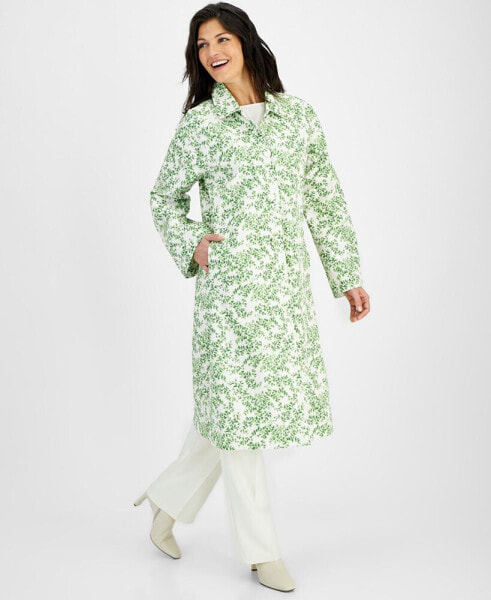 Flower Show Women's Long A-Line Printed Raincoat, Created for Macy's