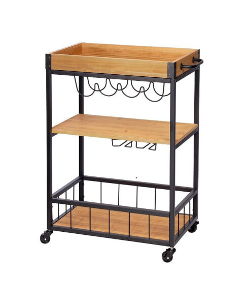 Industrial Rolling Bar Cart with Removable Serving Tray