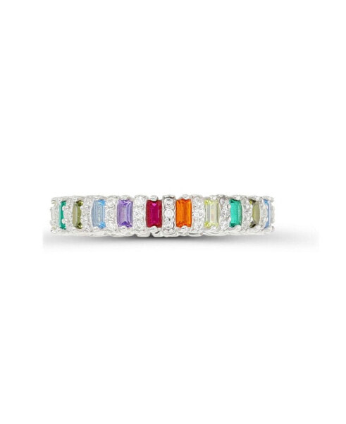 Created Spinel, Created Corundum, Nano and Cubic Zirconia in Sterling Silver Eternity Ring